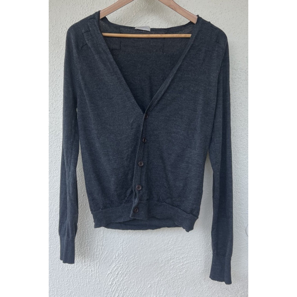 Balenciaga Paris Gray Wool Cashmere Blend V-Neck Button Cardigan Sweater Classic